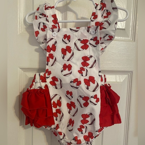 New Ruffle Butt Baseball Romper & Headband‎ Bow - Picture 1 of 7